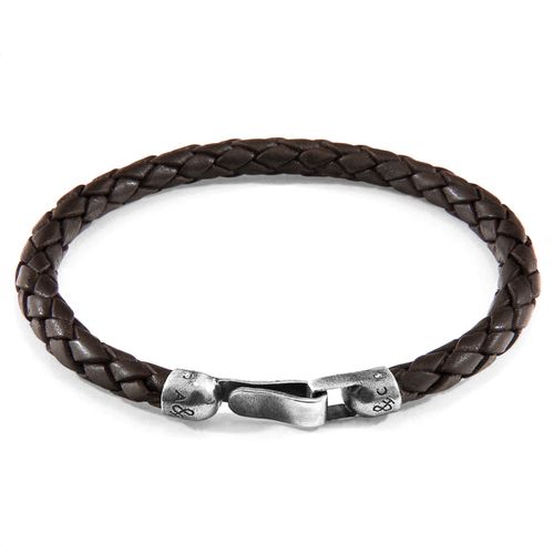 Cacao Skye Silver and Braided Leather Bracelet - ANCHOR & CREW - Modalova