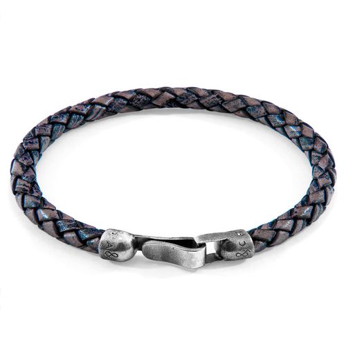 Indigo Skye Silver and Braided Leather Bracelet - ANCHOR & CREW - Modalova