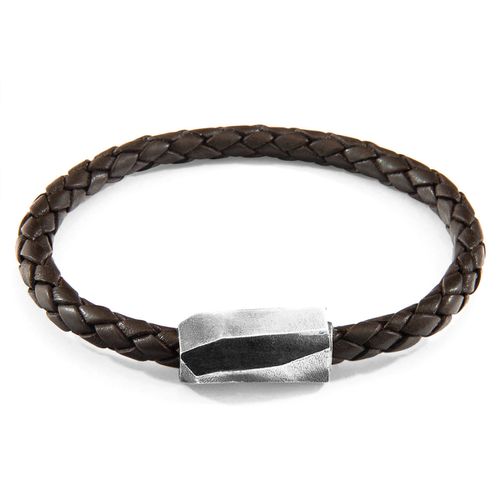 Cacao Hayling Silver and Braided Leather Bracelet - ANCHOR & CREW - Modalova