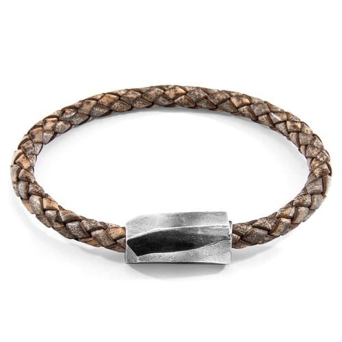 Taupe Hayling Silver and Braided Leather Bracelet - ANCHOR & CREW - Modalova
