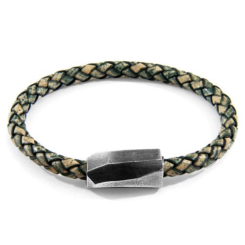 Petrol Hayling Silver and Braided Leather Bracelet - ANCHOR & CREW - Modalova