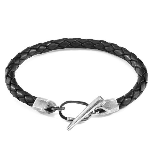 Midnight Jura Silver and Braided Leather Bracelet - ANCHOR & CREW - Modalova