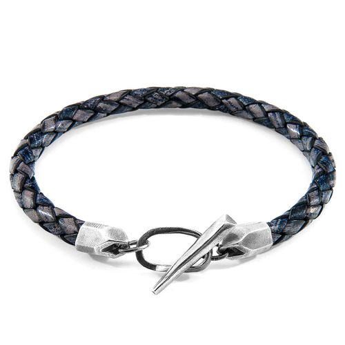 Indigo Jura Silver and Braided Leather Bracelet - ANCHOR & CREW - Modalova