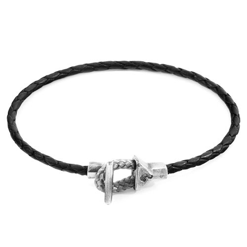Coal Cullen Silver and Braided Leather Bracelet - ANCHOR & CREW - Modalova