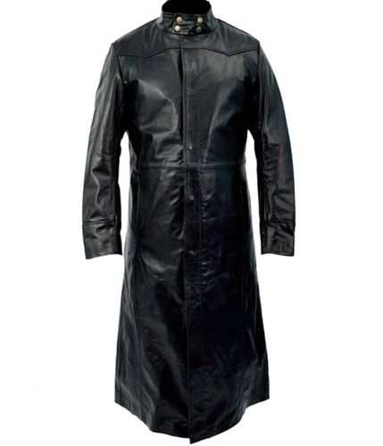 Neo Matrix Keanu Reeves Black Faux (Synthetic) Leather Trench Coat - Feather skin - Modalova