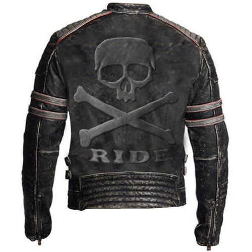 Biker Vintage Distressed Jacket Skull Embossed Logo at back - Feather skin - Modalova