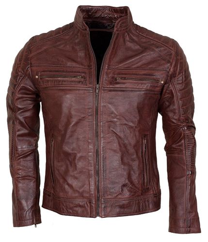Cafe Racer Brown Waxed Vintage Look Biker Leather Jacket XL - Feather skin - Modalova