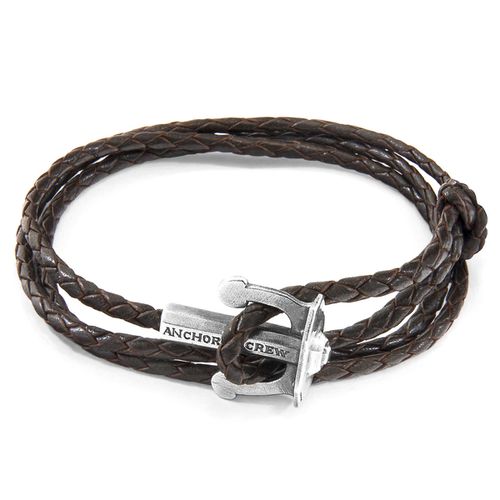 Dark Union Anchor Silver and Braided Leather Bracelet - ANCHOR & CREW - Modalova