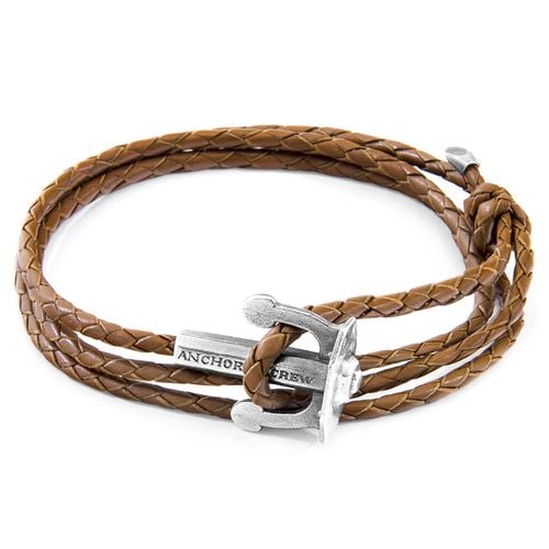 Union Anchor Silver and Braided Leather Bracelet - ANCHOR & CREW - Modalova