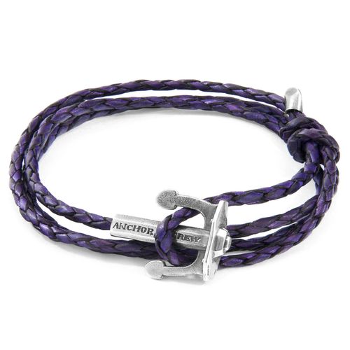 Grape Union Anchor Silver and Braided Leather Bracelet - ANCHOR & CREW - Modalova