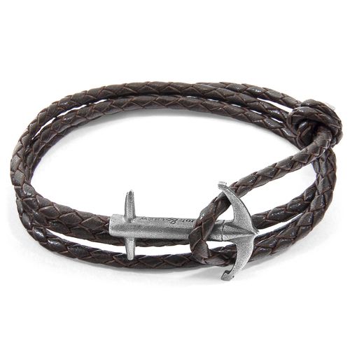 Dark Admiral Anchor Silver and Braided Leather Bracelet - ANCHOR & CREW - Modalova