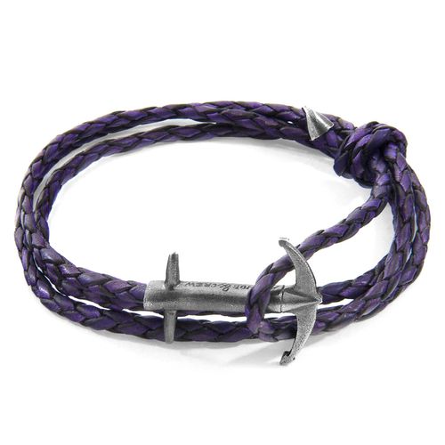 Grape Admiral Anchor Silver and Braided Leather Bracelet - ANCHOR & CREW - Modalova