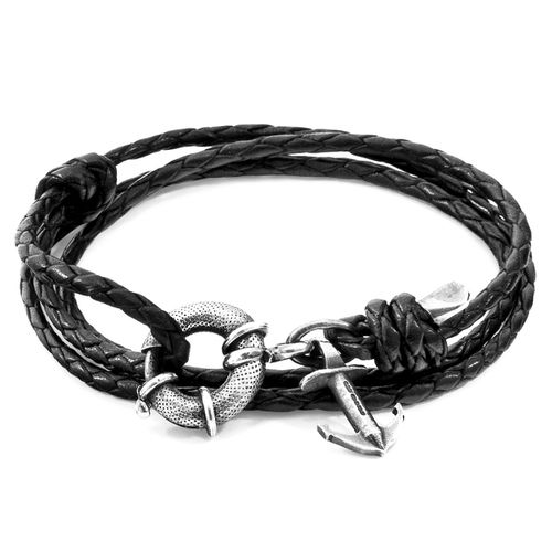Coal Clyde Anchor Silver and Braided Leather Bracelet - ANCHOR & CREW - Modalova