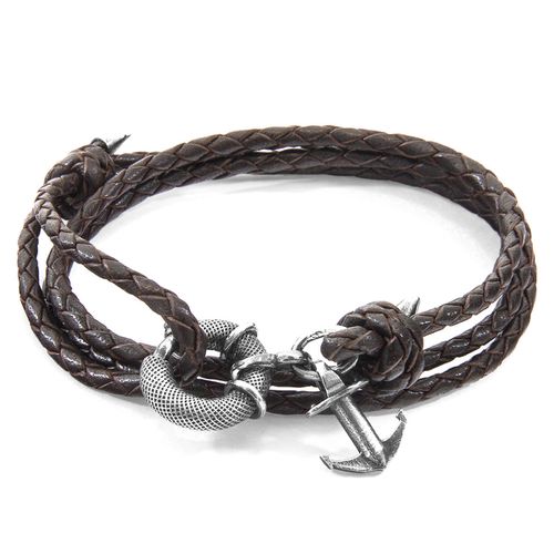 Dark Clyde Anchor Silver and Braided Leather Bracelet - ANCHOR & CREW - Modalova