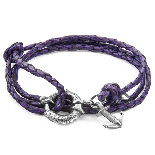 Grape Clyde Anchor Silver and Braided Leather Bracelet - ANCHOR & CREW - Modalova