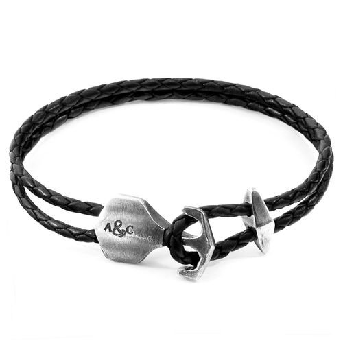 Coal Delta Anchor Silver and Braided Leather Bracelet - ANCHOR & CREW - Modalova