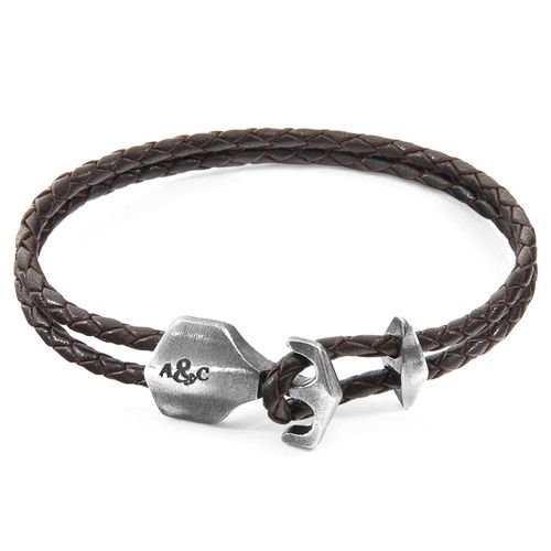 Dark Delta Anchor Silver and Braided Leather Bracelet - ANCHOR & CREW - Modalova