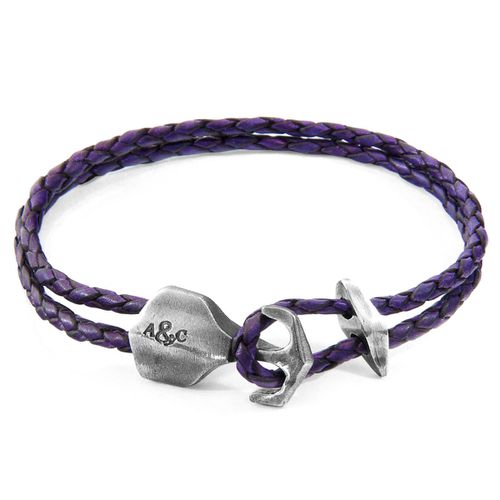 Grape Delta Anchor Silver and Braided Leather Bracelet - ANCHOR & CREW - Modalova