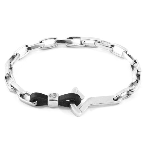 Coal Frigate Anchor Silver and Flat Leather Bracelet - ANCHOR & CREW - Modalova