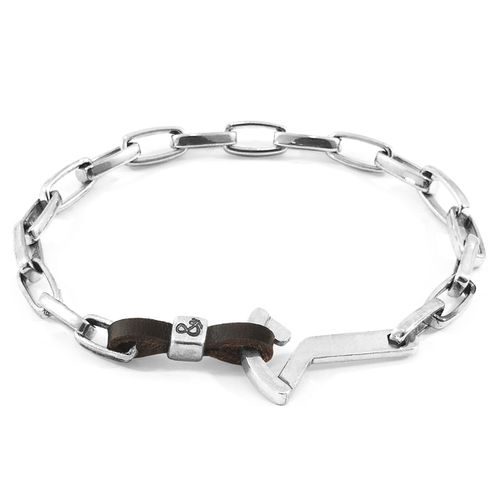 Dark Frigate Anchor Silver and Flat Leather Bracelet - ANCHOR & CREW - Modalova