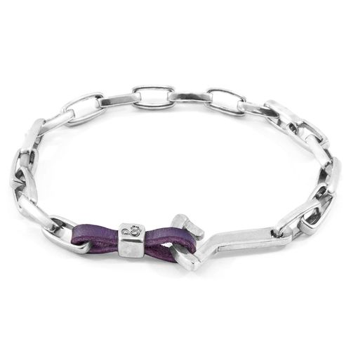 Grape Frigate Anchor Silver and Flat Leather Bracelet - ANCHOR & CREW - Modalova