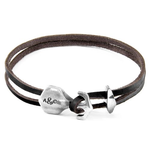Dark Delta Anchor Silver and Flat Leather Bracelet - ANCHOR & CREW - Modalova