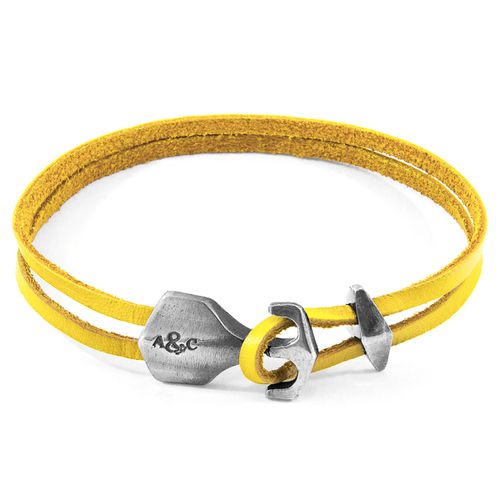 Mustard Delta Anchor Silver and Flat Leather Bracelet - ANCHOR & CREW - Modalova
