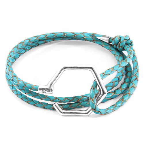 Blue Storey Silver and Braided Leather Bracelet - ANCHOR & CREW - Modalova