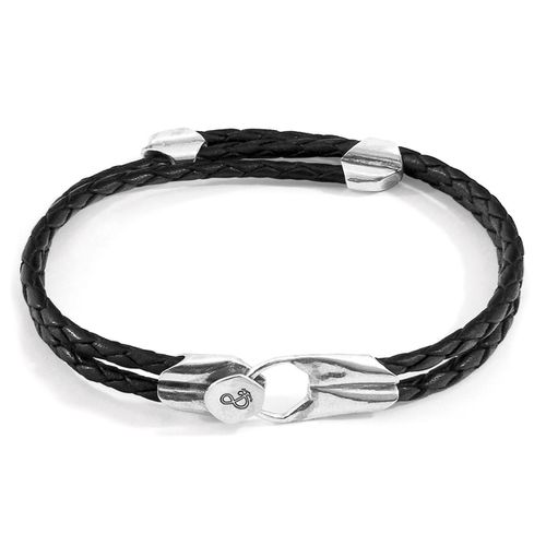 Coal Conway Silver and Braided Leather Bracelet - ANCHOR & CREW - Modalova