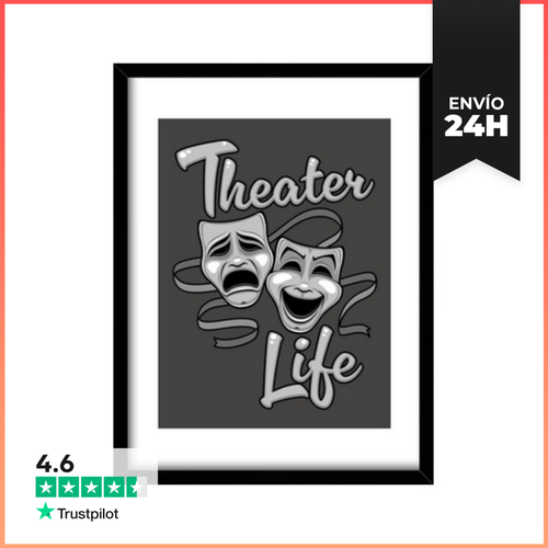 Cuadro Con Marco Vertical Vida Teatral Máscaras De Comedia Y Trag - latostadora.com - Modalova