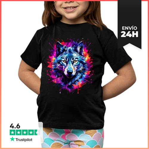 Camiseta Clásica Para Niños Cara De Lobo Colorida - Idea De - latostadora.com - Modalova