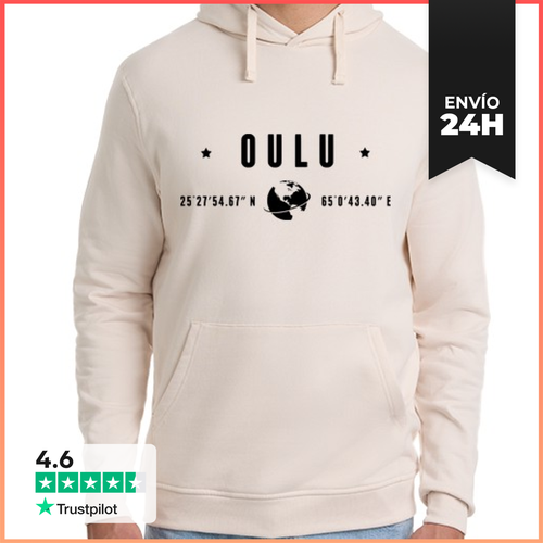 Sudadera Unisex Con Capucha Texto Negro Oulu Coordenadas - latostadora.com - Modalova