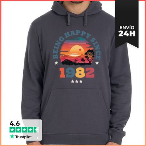 Sudadera Unisex Con Capucha Being Happy Since 1982 Vintage Sunset - latostadora.com - Modalova