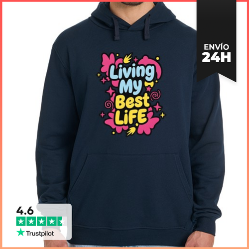 Sudadera Unisex Con Capucha Viviendo Mi Mejor Vida - Cita - latostadora.com - Modalova