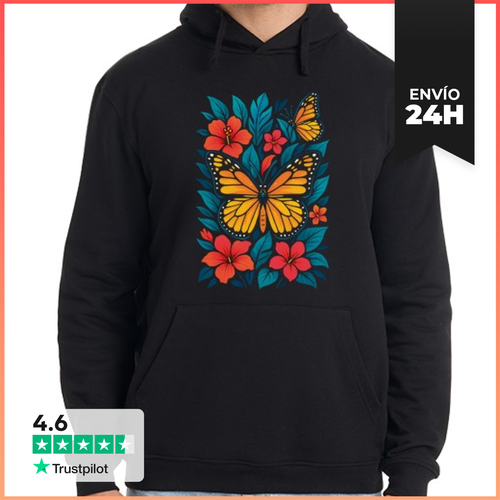 Sudadera Unisex Con Capucha Mariposa Monarca Y Flores De Hibisco - latostadora.com - Modalova