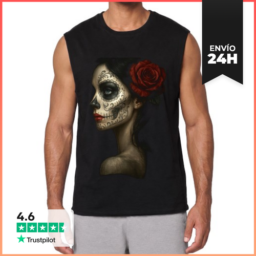 Camiseta Sin Mangas Mujer Catrina Rosa Roja Sugar Skull Calavera - latostadora.com - Modalova