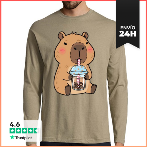 Camiseta Hombre Manga Larga Capibara Con Té Y Estilo Tranquilo - latostadora.com - Modalova