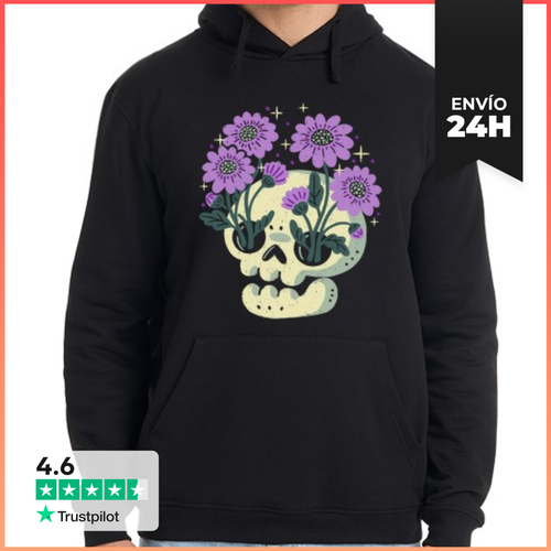 Sudadera Unisex Con Capucha Calavera Con Flores Moradas - latostadora.com - Modalova