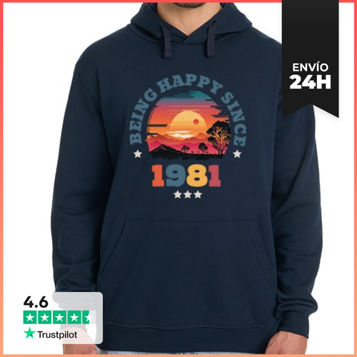 Sudadera Unisex Con Capucha Being Happy Since 1981 Vintage Sunset - latostadora.com - Modalova