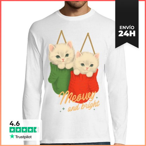 Camiseta Hombre Manga Larga MEOWY AND BRIGHT XMAS CATS - latostadora.com - Modalova