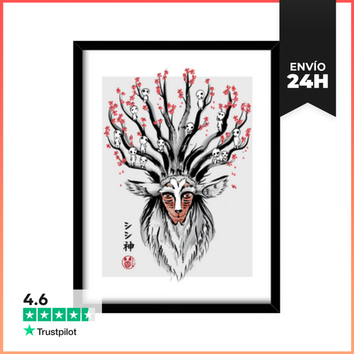 Cuadro Con Marco Vertical The Deer God Sumi-e LaTostadora - latostadora.com - Modalova