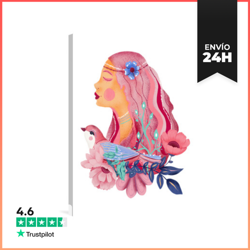 Lienzo Vertical Mujer Pelo Rosa Y Pájaro LaTostadora - latostadora.com - Modalova