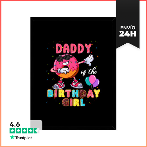 Cuadro Con Marco Vertical Papá De La Niña De Cumpleaños Donut Dab - latostadora.com - Modalova
