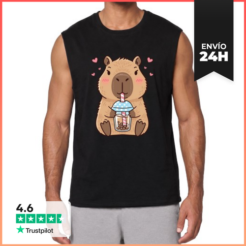 Camiseta Sin Mangas Capibara Kawaii Con Té De Burbujas - latostadora.com - Modalova