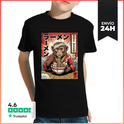 Camiseta Clásica Para Niños Mono Comiendo Ramen De Pop Art - latostadora.com - Modalova