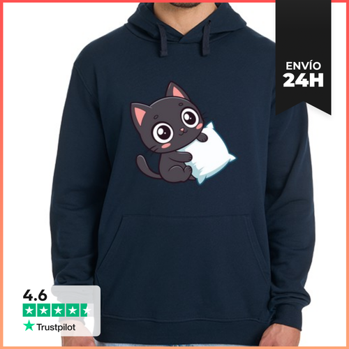 Sudadera Unisex Con Capucha Gatito Negro Cariñoso Y Almohada - latostadora.com - Modalova