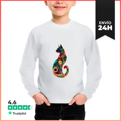 Camiseta Manga Larga Para Niños Diseño De Gato Psicodélico Arte - latostadora.com - Modalova