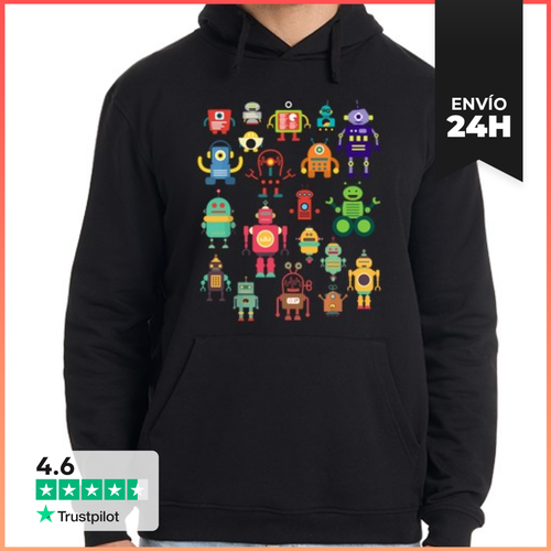 Sudadera Unisex Con Capucha Colección De Robots Retro Coloridos Y - latostadora.com - Modalova