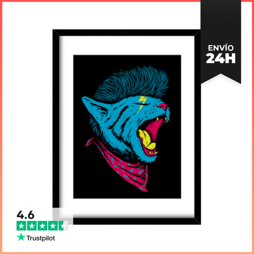 Cuadro Con Marco Vertical Gato Punk LaTostadora - latostadora.com - Modalova