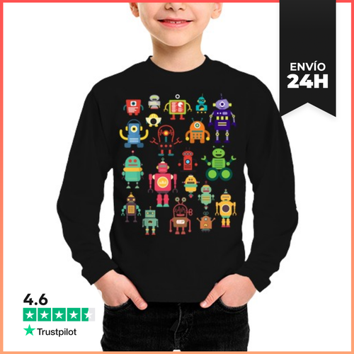 Camiseta Manga Larga Para Niños Colección De Robots Retro - latostadora.com - Modalova